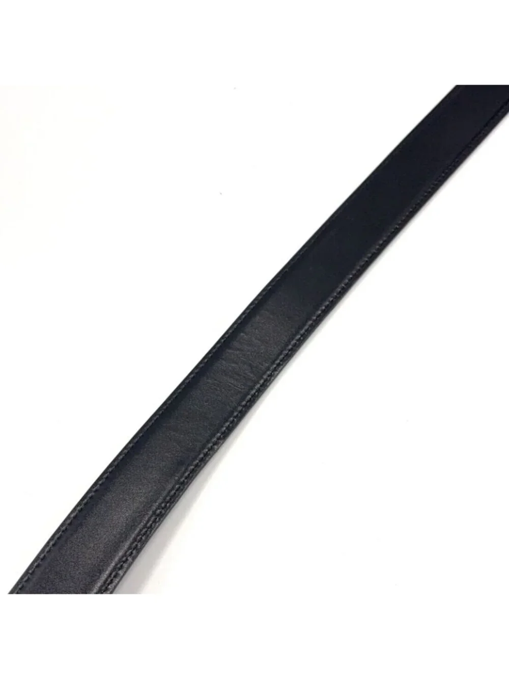 Bvlgari Square Buckle Leather Black Belt Silver